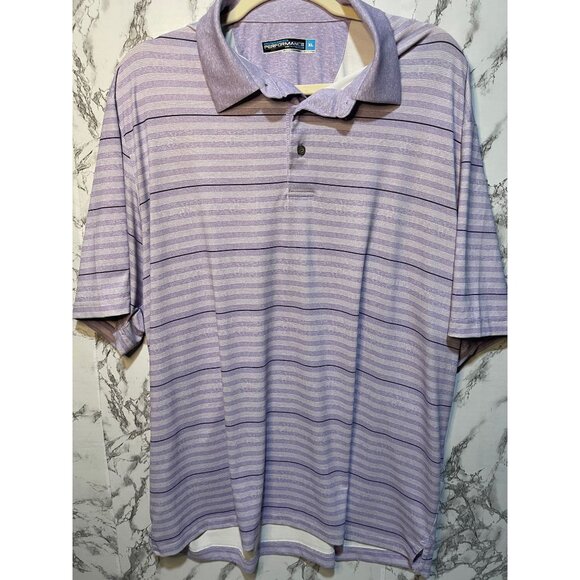 Roundtree & Yorke Men's Performance Polo Shirt XL Purple Striped 92% Polyester - Picture 1 of 5